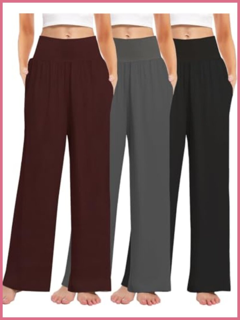 3 Pack Women's Wide Leg Lounge Pants High Waisted Pockets Soft